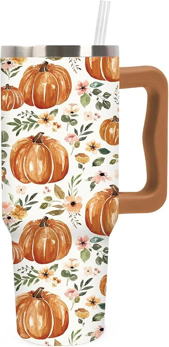 FYSUIMU 40oz Fall Tumbler with Handle Orange Pumpkin Watercolor | Amazon (US)