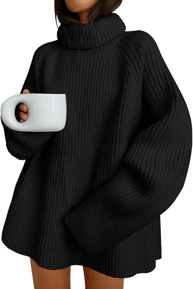 ANRABESS Suéter de manga larga con cuello alto para mujer, estilo casual, holgado, de punto acan... | Amazon (US)