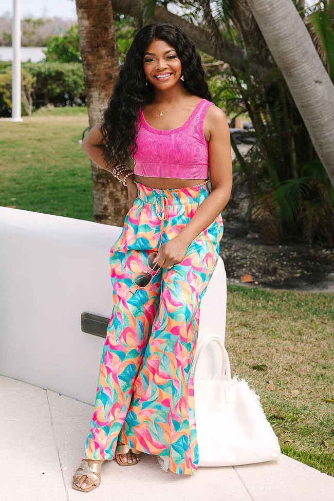 Play It Again Kaleidoscope Dreams Satin Printed Pants | Pink Lily