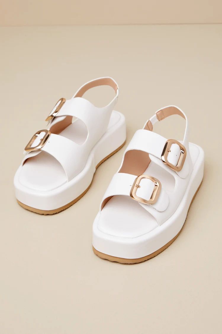 Ezlynn White Buckled Flatform Slingback Sandals | Lulus