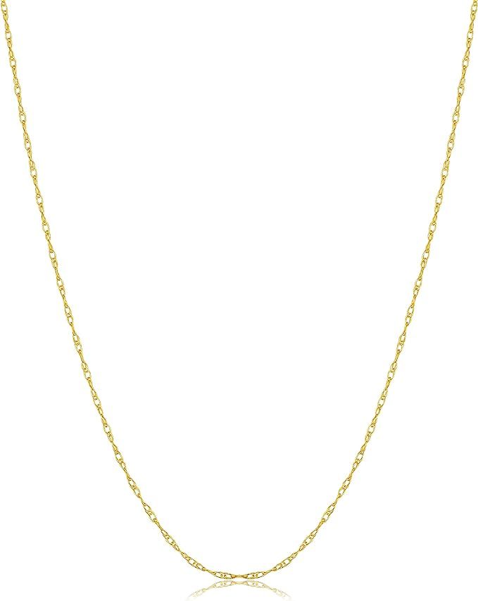 Kooljewelry 14k Yellow, White or Rose Gold 0.8mm Rope Chain Necklace (14, 16, 18, 20, 24 or 30 in... | Amazon (US)