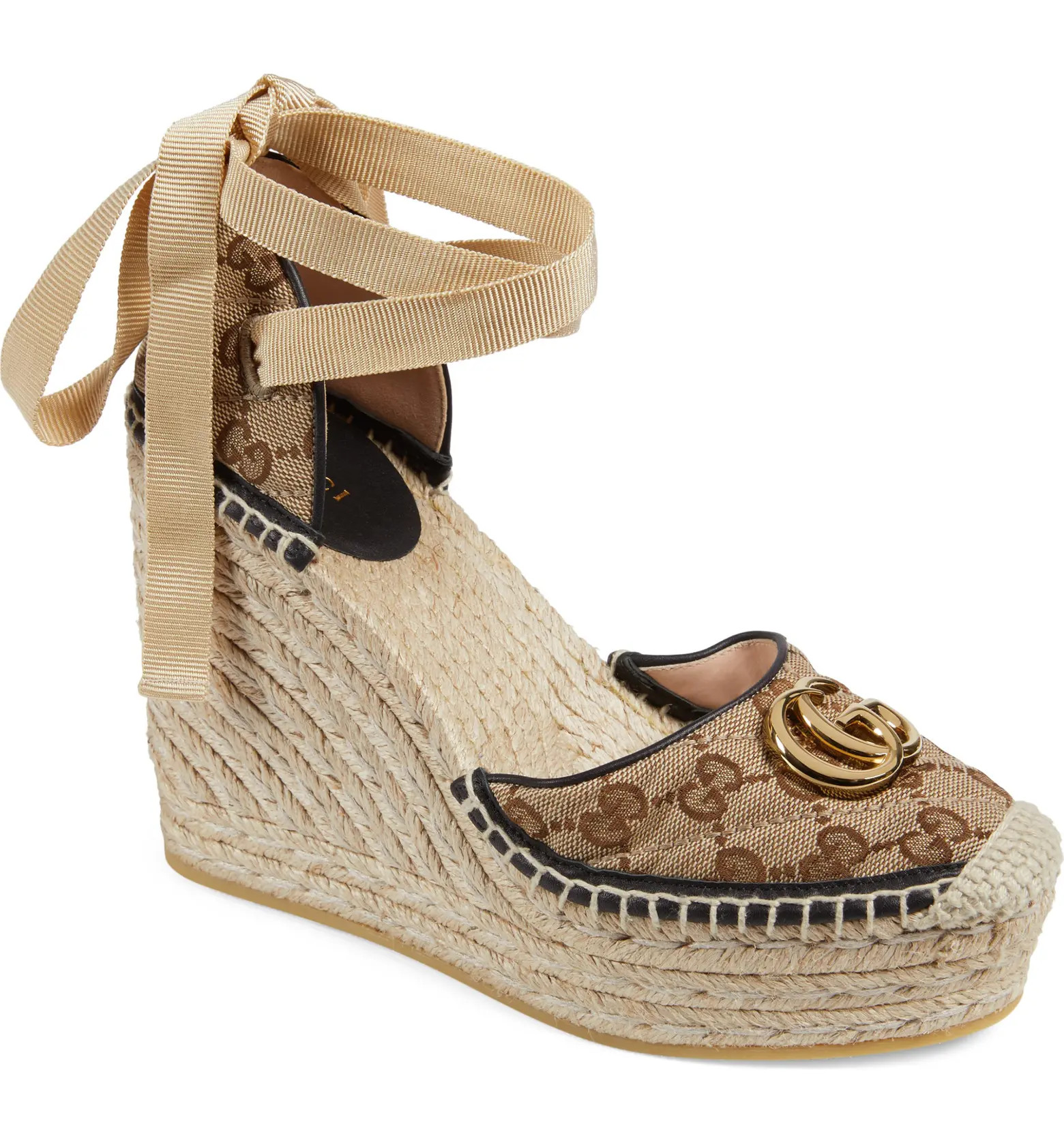 Pilar GG Ankle Tie Espadrille Platform Wedge (Women) | Nordstrom