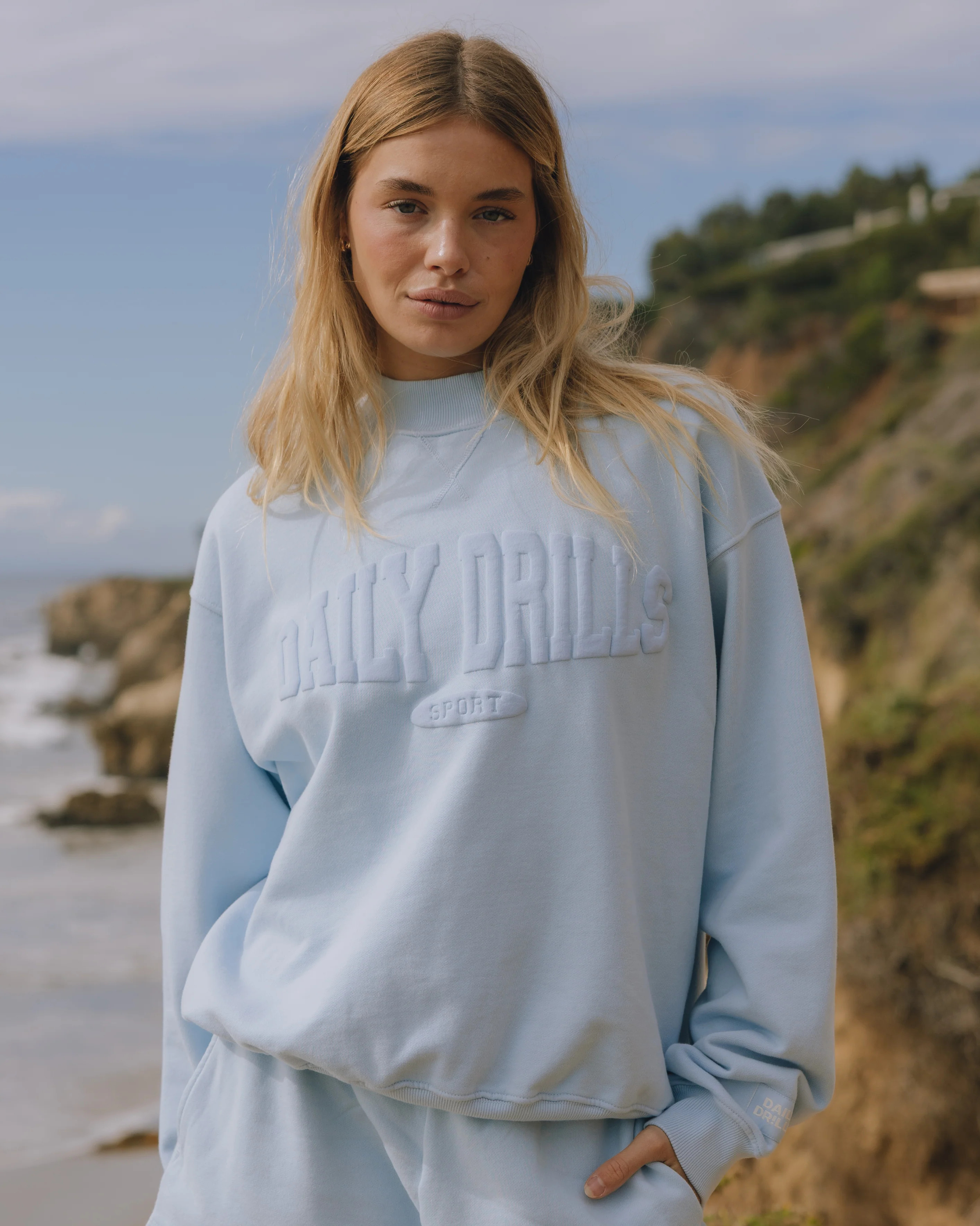 Oversized Vintage Sport Crew - Powder with Monochrome Patch | Daily Drills LLC