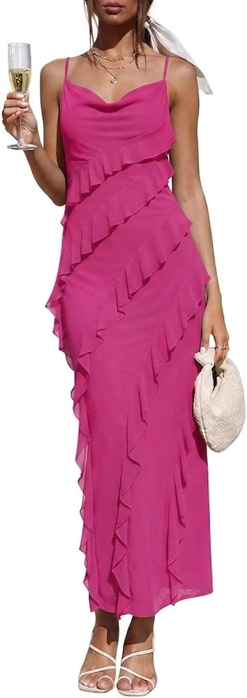 Wedding Guest Dress for Women Ruffle Spaghetti Strap Formal Dresses | Amazon (US)