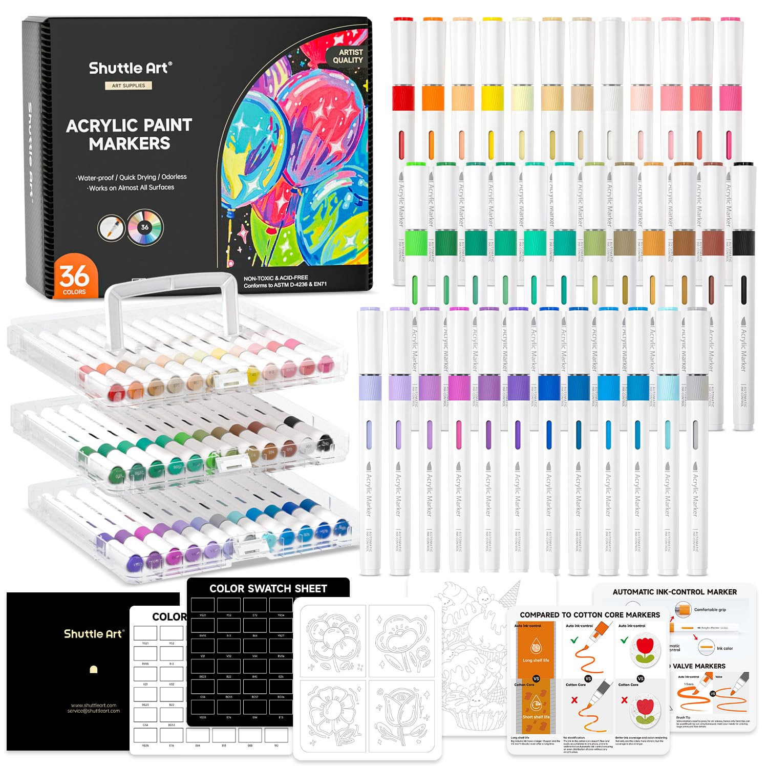 Shuttle Art Automatic Ink Control Acrylic Paint Markers, 36 Colors Brush Tip Acrylic Paint Pens f... | Amazon (US)