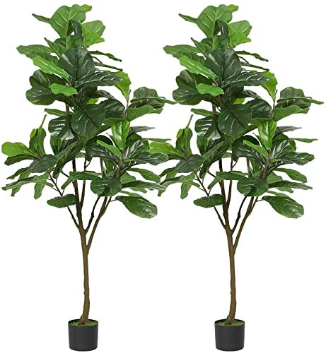 VIAGDO Artificial Fiddle Leaf Fig Tree 6ft Tall 86 Decorative Faux Fiddle Leaves Fake Fig Silk Tree in Pot Artificial Tree for Home Office Living Room Bathroom Corner Decor Indoor, 2Pack | Amazon (US)