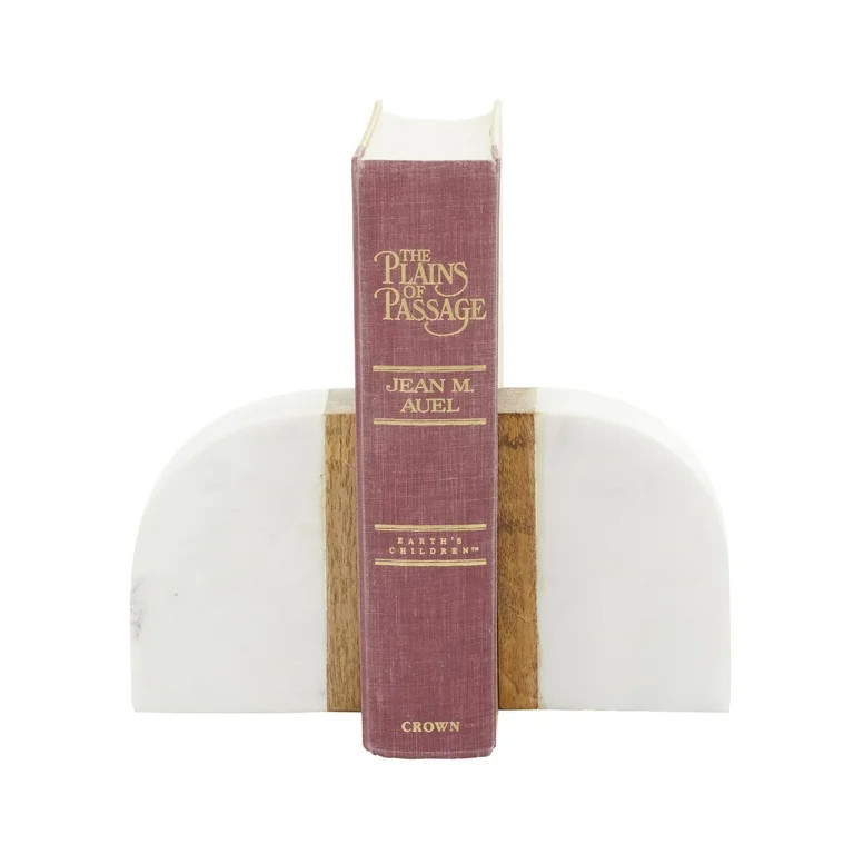 DecMode 4" Arch Geometric White Marble Bookends with Wood Accent (Set of 2) | Walmart (US)