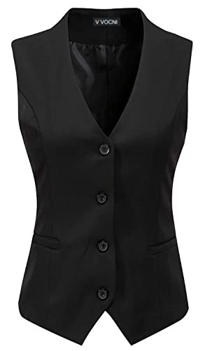 V VOCNI Women's Fully Lined 4 Button V-Neck Economy Dressy Suit Vest Waistcoat | Amazon (US)