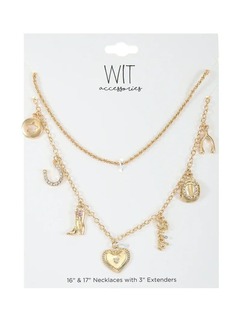 Goldtone 16" and 17" Western Theme Bridal Charm Necklace, 2 Pieces | Walmart (US)