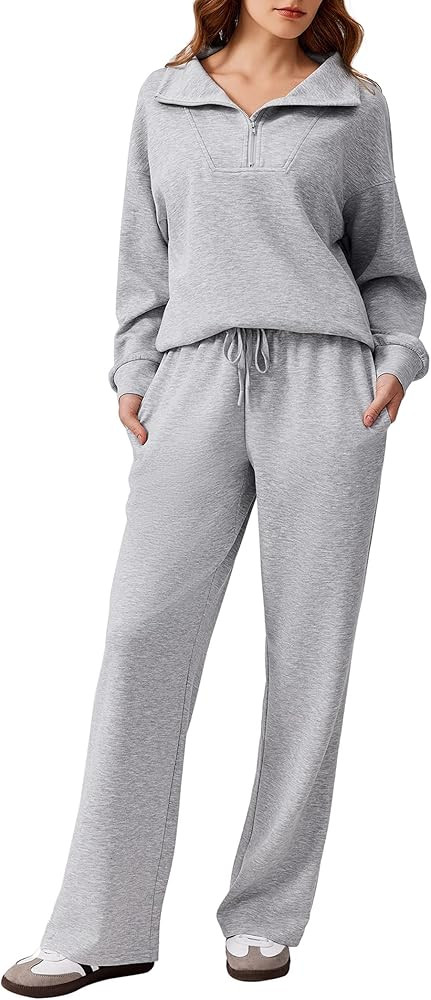 PINSPARK 2 Piece Sets for Women Sweatsuit Oversized Sweatshirt Wide Leg Sweatpants Tracksuit | Amazon (US)