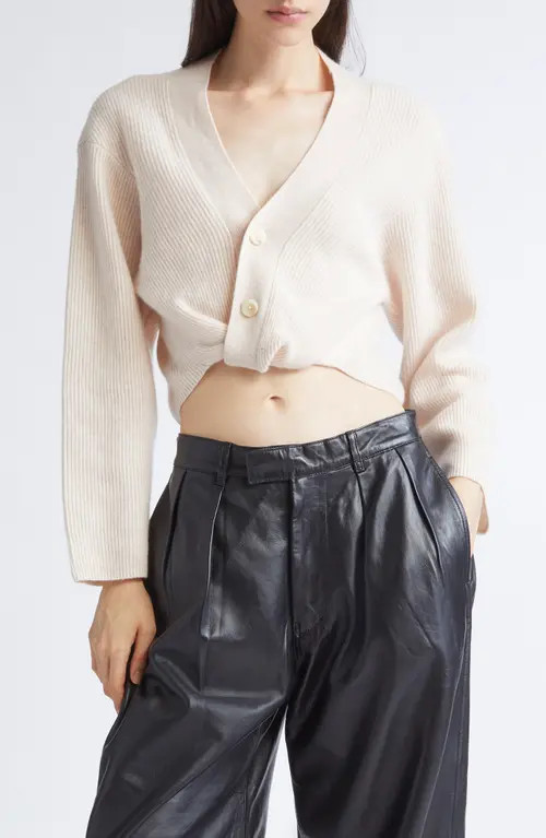 R13 Rib Twisted Hem Cashmere Cardigan in Oatmeal at Nordstrom, Size X-Small | Nordstrom