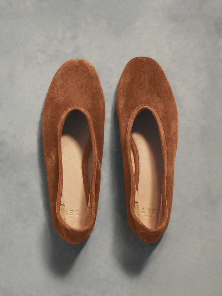 Buy The Set Deconstructed Soft Suede Leather Ballerinas Tan Brown from Next Ireland | Next EU
