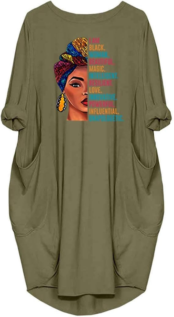 WbJetr Black Woman Beautiful Magic Long Sleeve Loose Pocket Oversize Tunic Dress | Amazon (US)