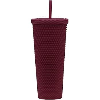 Amazon.com | 24oz Fully Studded Tumblers.Matte Burgundy Tumblers with Lids and Straws.Reusable Do... | Amazon (US)