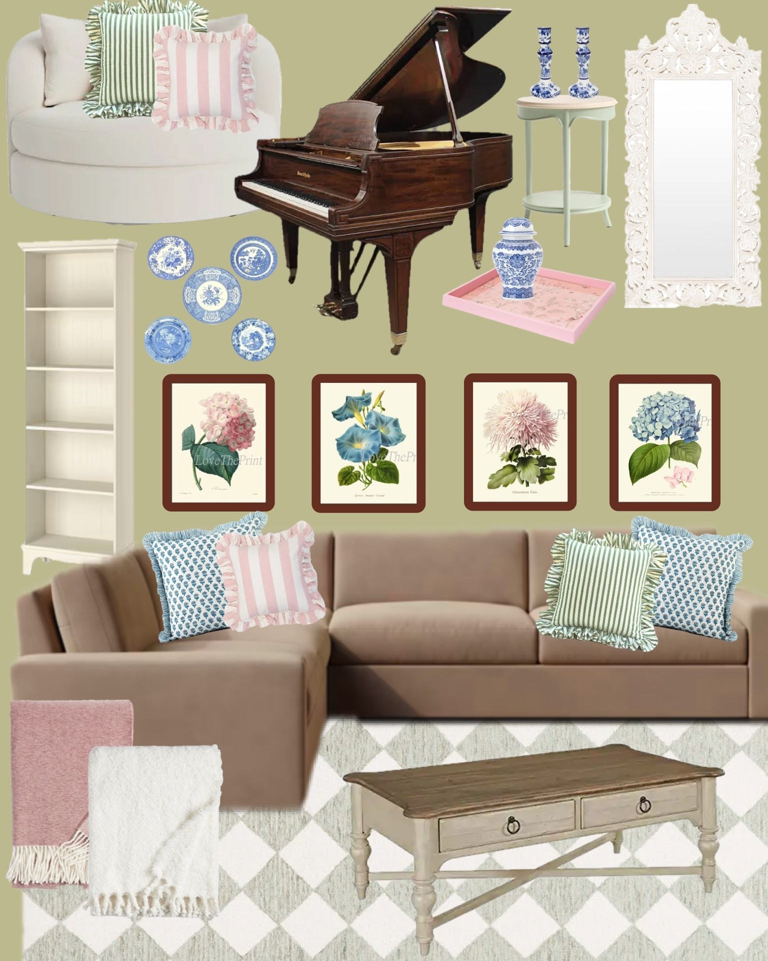 Green, Blue, and Pink Living Room Decor

Green and white checkered rug, green area rug, fair, ruffled pillow covers, etsy, throw blankets, botanical prints, chinoiserie, ginger jar 

#LTKHome