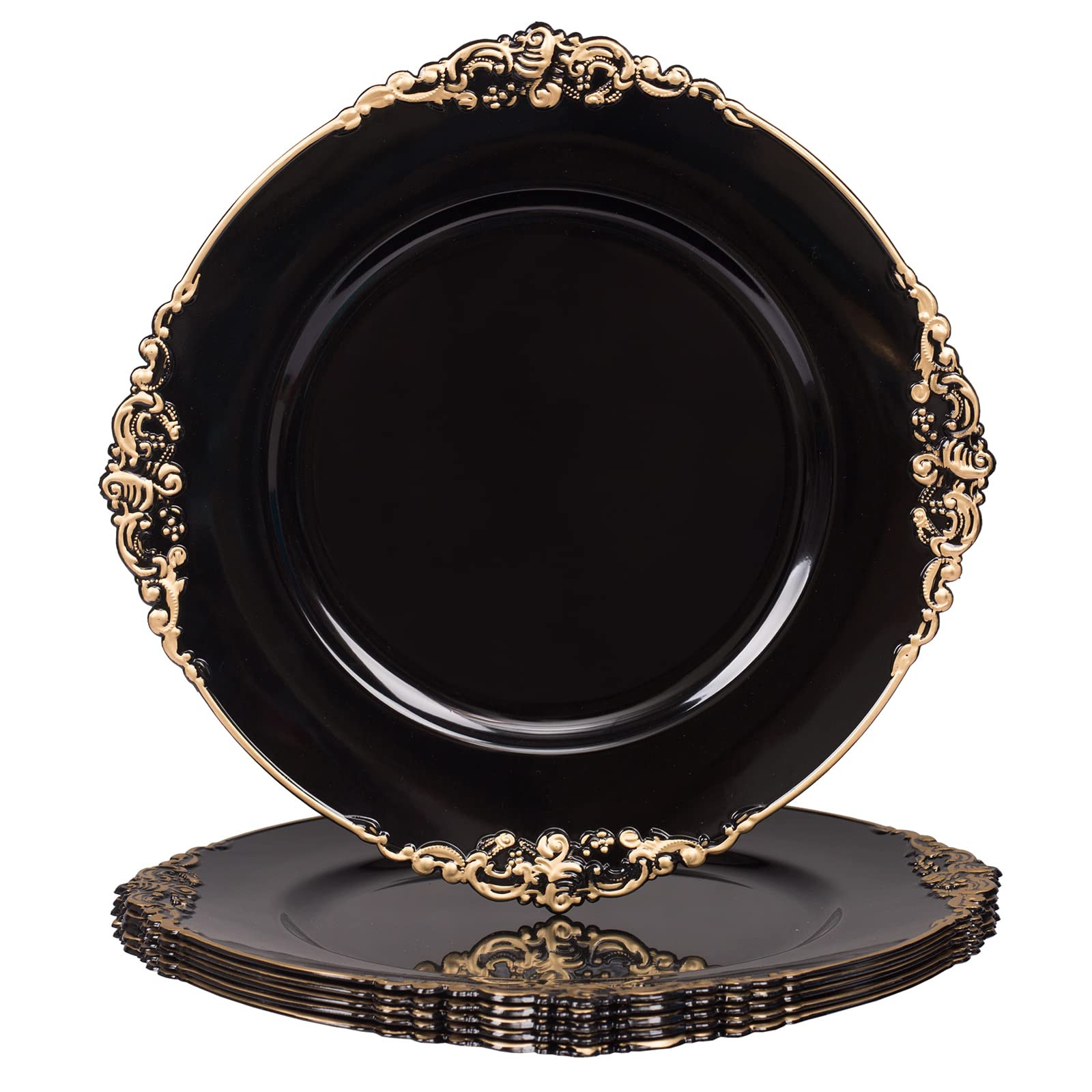 MAONAME Black Charger Plates with Gold Rim, Round Antique Plate Chargers for Dinner Plates, 13" P... | Amazon (US)