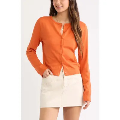 BP. Crewneck Cotton Blend Cardigan in Grey Med Charcoal Heather at Nordstrom, Size X-Large | Nordstrom