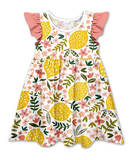 Penelope Plumm White Lemon & Floral Angel-Sleeve Dress - Toddler & Girls | Zulily
