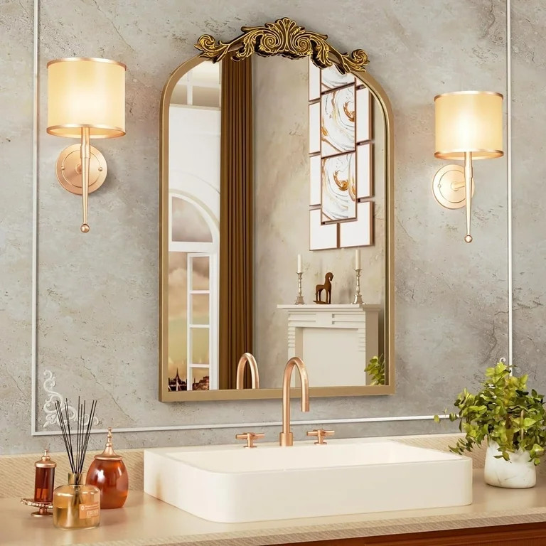 Swafrrt 20" x 32" Antique Gold Baroque Arch Wall Mirror, Vintage Bathroom Mirror with Aluminum Fr... | Walmart (US)