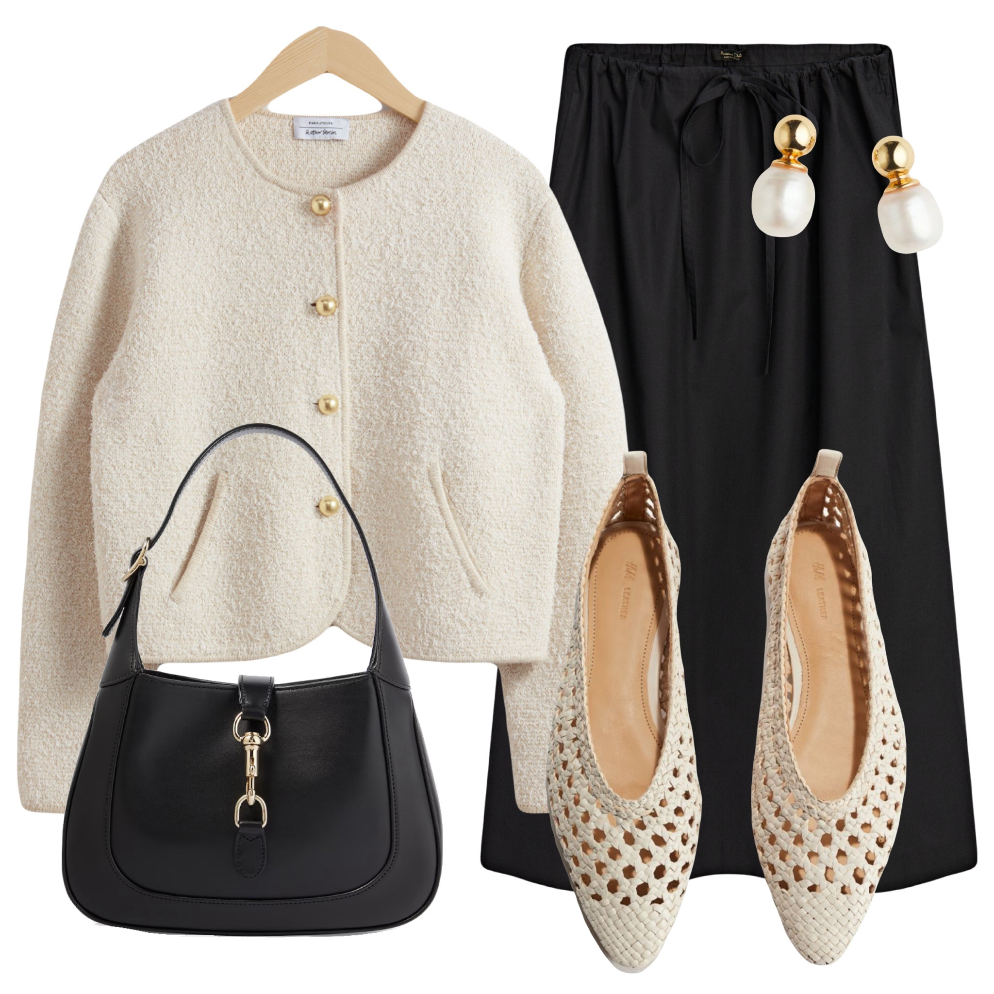 Classy black and white look and timeless sophistication 🖤 & Other Stories textured cardigan styled with poplin skirt, ballet flats, and Gucci Jackie bag. Also linked some alternatives for each piece.  
Tags: & Other Stories textured cardigan, cotton poplin skirt, midi flowing skirt, Gucci Jackie small bag, braided ballet flats, perl earrings, spring look, spring outfit, casual look, spring fashion, Massimo Dutti, H&M, Mango, COS, spring look, spring outfit, casual look, spring fashion, spring style, easy styling, outfit board, simple everyday look, chic & basic outfit, primavera, verano, effortless, Parisian look, casual outfit, capsule wardrobe, summer style, summer fashion, summer look, summer outfit, brunch style, high street.

#LTKsummer #LTKspring #LTKstyletip