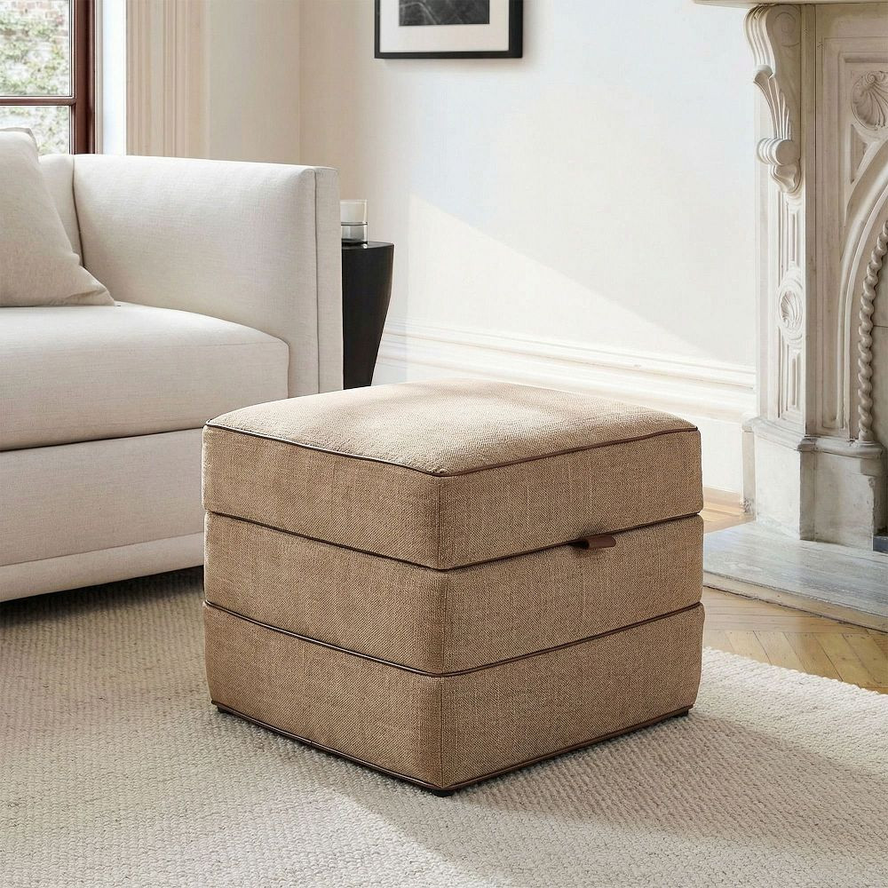 Tuck Square Storage Ottoman w/ Vegan Leather Piping (21") | West Elm (US)