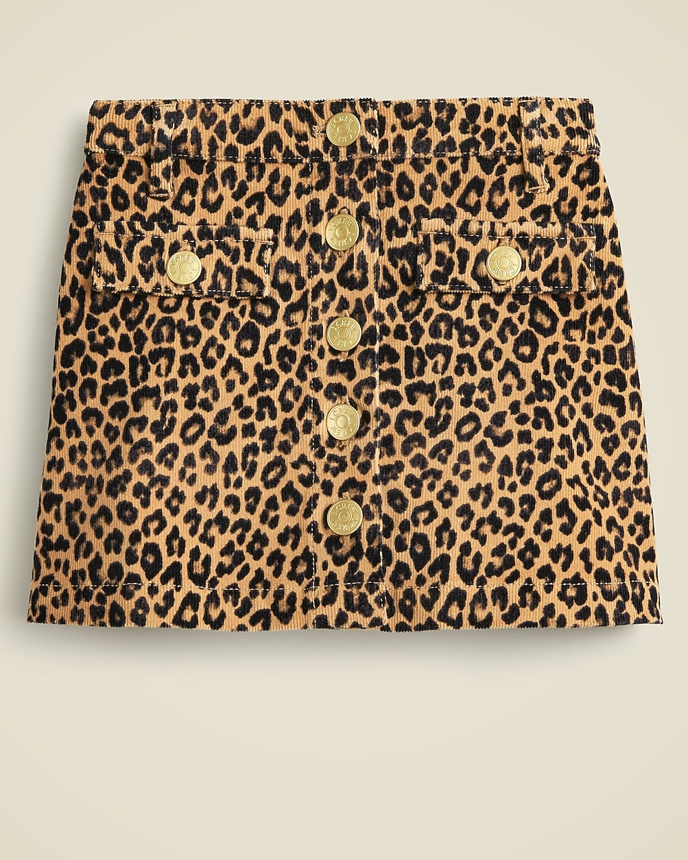 Girls' corduroy button-front mini skirt in leopard print | J. Crew US