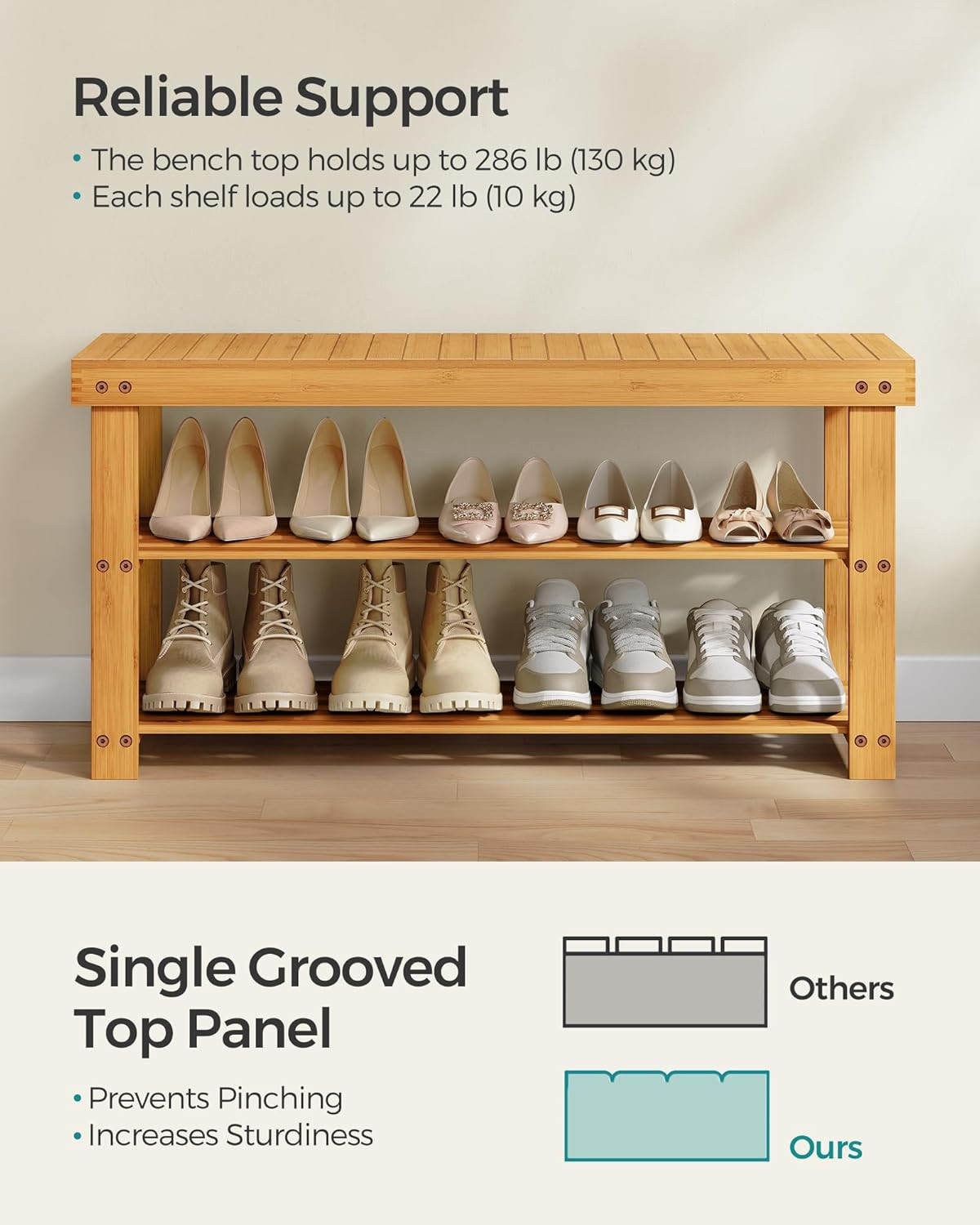 SONGMICS Shoe Rack Bench, 3-Tier Bamboo Shoe Storage Organizer, Entryway Bench, Holds Up to 286 l... | Amazon (US)