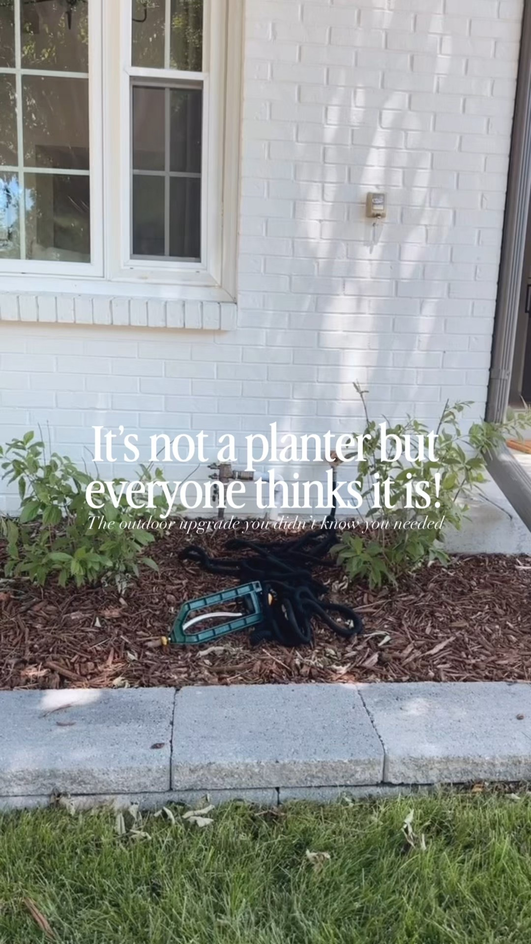 I was so over our hose just sitting in the flower bed looking like a mess so I bought this hide away container and it's easily one of my favorite outdoor purchases. It holds over 100ft of hose, has a spout on the bottom for easy connection, and from the street it just looks like a normal planter!
