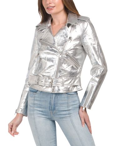 Allison Metallic Leather Jacket | TJ Maxx
