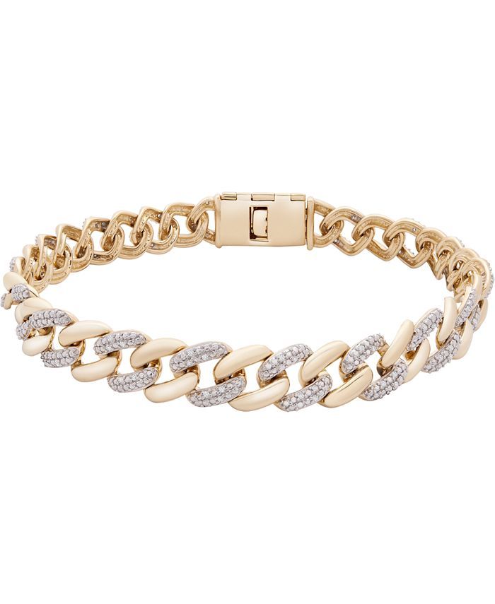 Macy's Men's Diamond Link Chain Bracelet (1/2 ct. t.w.) in 10k Gold & Reviews - Bracelets - Jewel... | Macys (US)