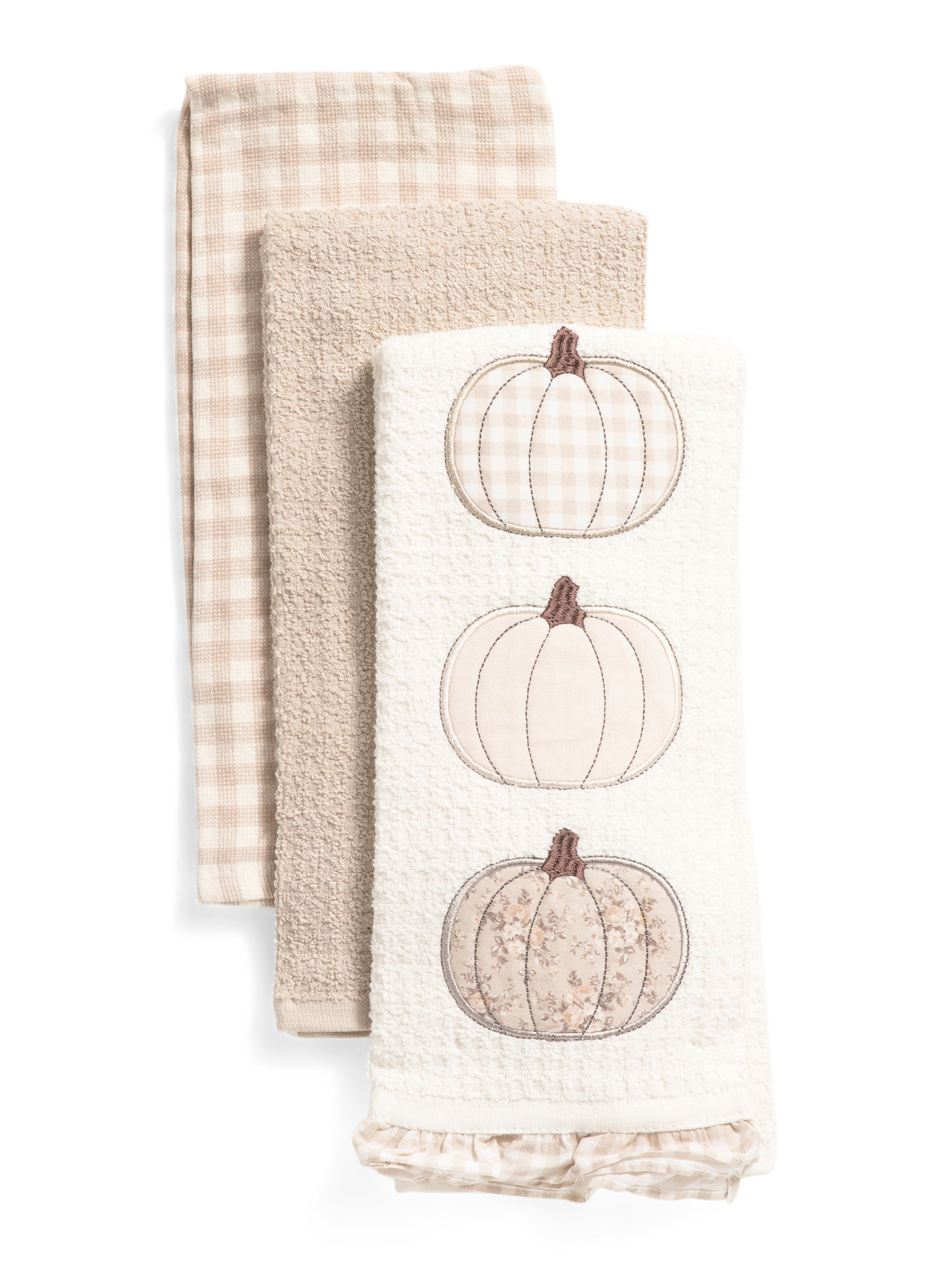 3pk Shabby Pumpkin Trio Kitchen Towels | TJ Maxx