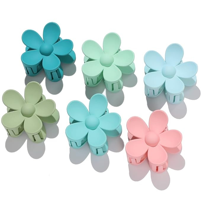 6 Pack Hair Clips, Flower Claw Clips for Thick Thin Hair, Large Hair Claw Clips for Women, 3 Inch... | Amazon (US)