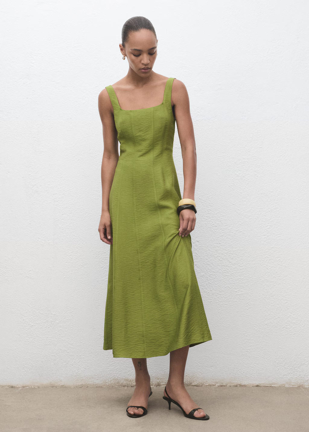 Midi-dress with stitching green - Woman - 0 - MANGO | Mango (US/MX/AU)