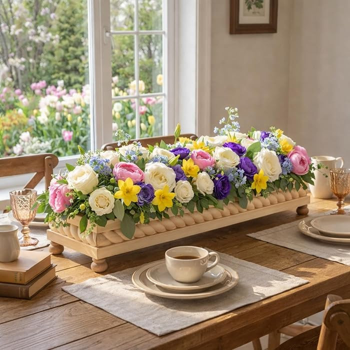 24" Large Long Wooden Dough Bowl, Spring Decorative Wooden Tables Centerpiece Tray, Riser Rustic ... | Amazon (US)