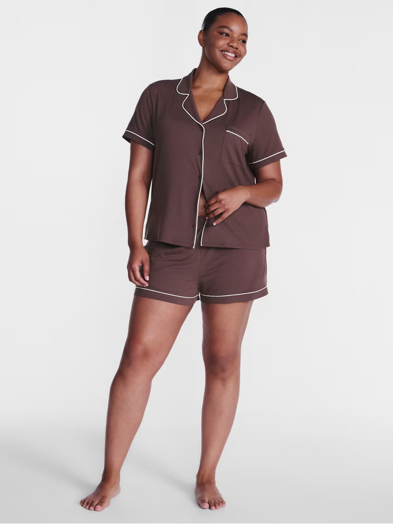 Joyspun Women's Dreamy Soft Collection Notch Collar Top and Shorts Pajama Set, 2-Piece, Sizes XS-... | Walmart (US)
