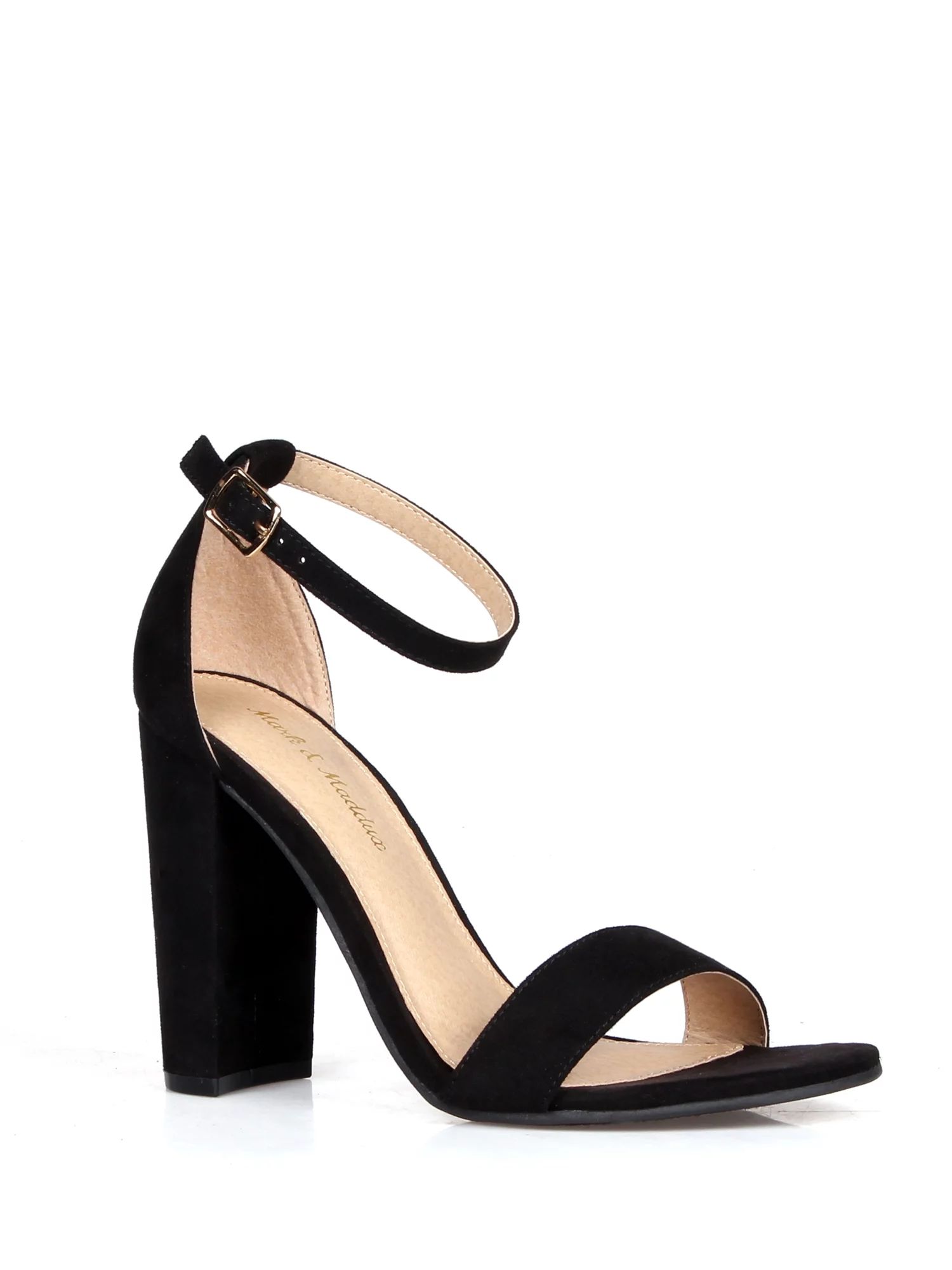 ShoeLaLa Two Piece Chunky Heel Sandals in Black - Walmart.com | Walmart (US)