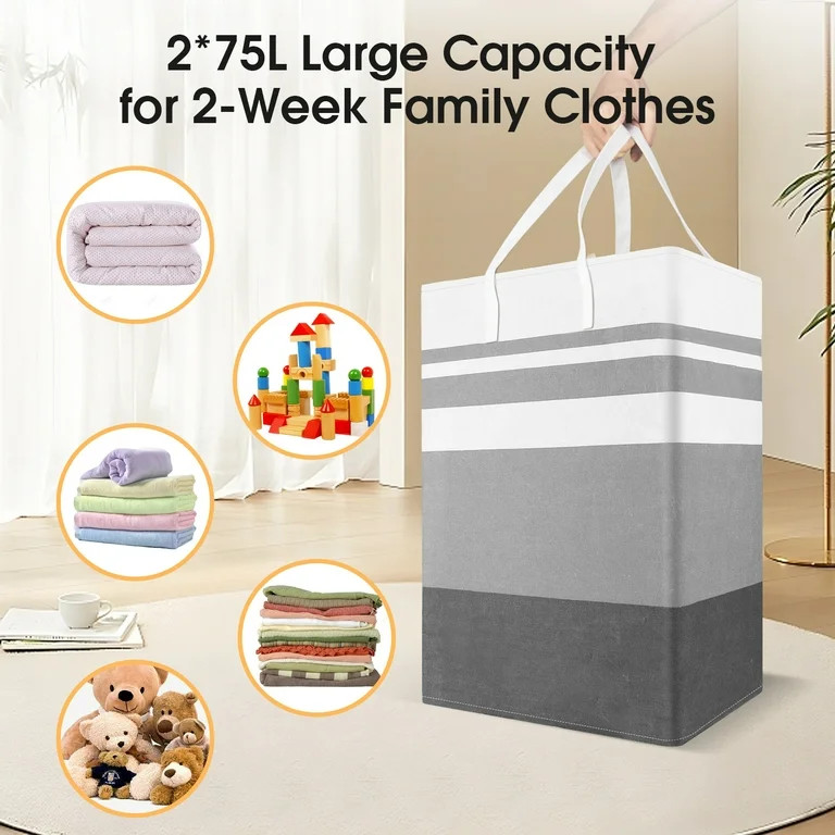 2Pack 75L Large Freestanding Laundry Hamper, iFanze Collapsible Laundry Basket Hamper with Handle... | Walmart (US)