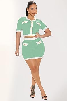 MOEENCN 2 Piece Skirt Outfits for Women Long Sleeve Button Crop Top Sexy Bodycon Mini Elegant Dre... | Amazon (US)