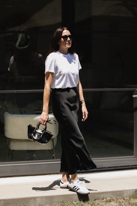 Easy chic and casual summer outfit. Black slip skirt, white tee, samba sneakers 

#LTKFind #LTKstyletip #LTKshoecrush