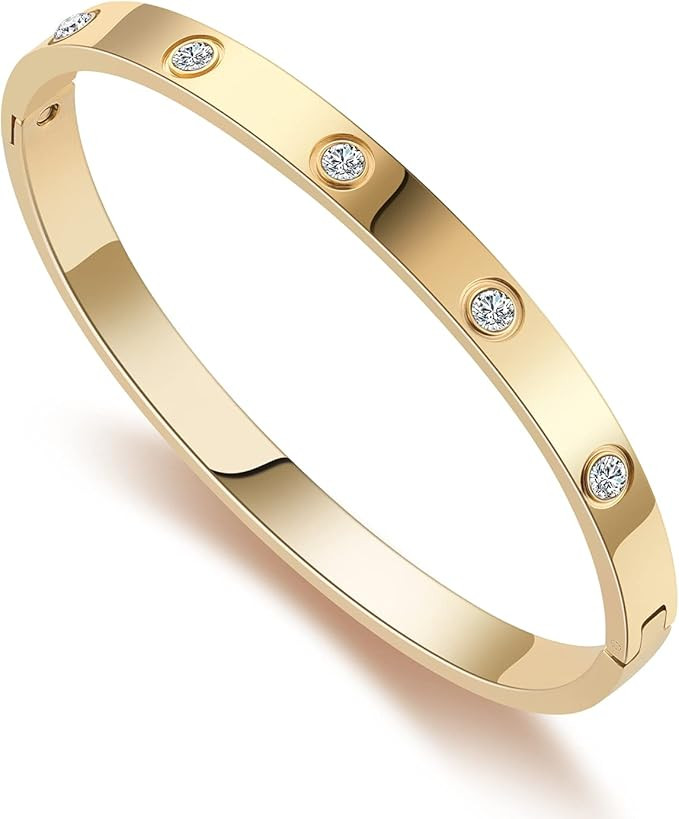 QIMOOQ Love Bracelet Oval Friendship Bangle for Women Girls with Cubic Zirconia Stones Stainless ... | Amazon (US)