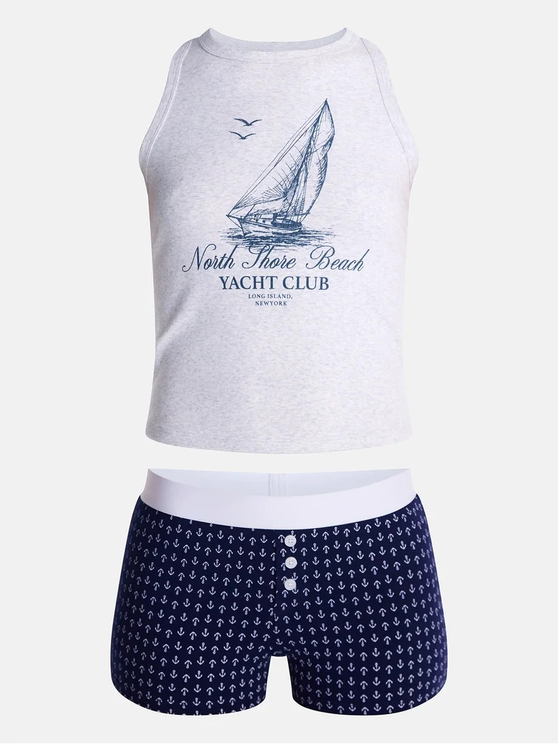 No Boundaries Sleepwear Ribbed Tank Top and Boxers Set from our Cloud Core Collection, 2 Piece, W... | Walmart (US)