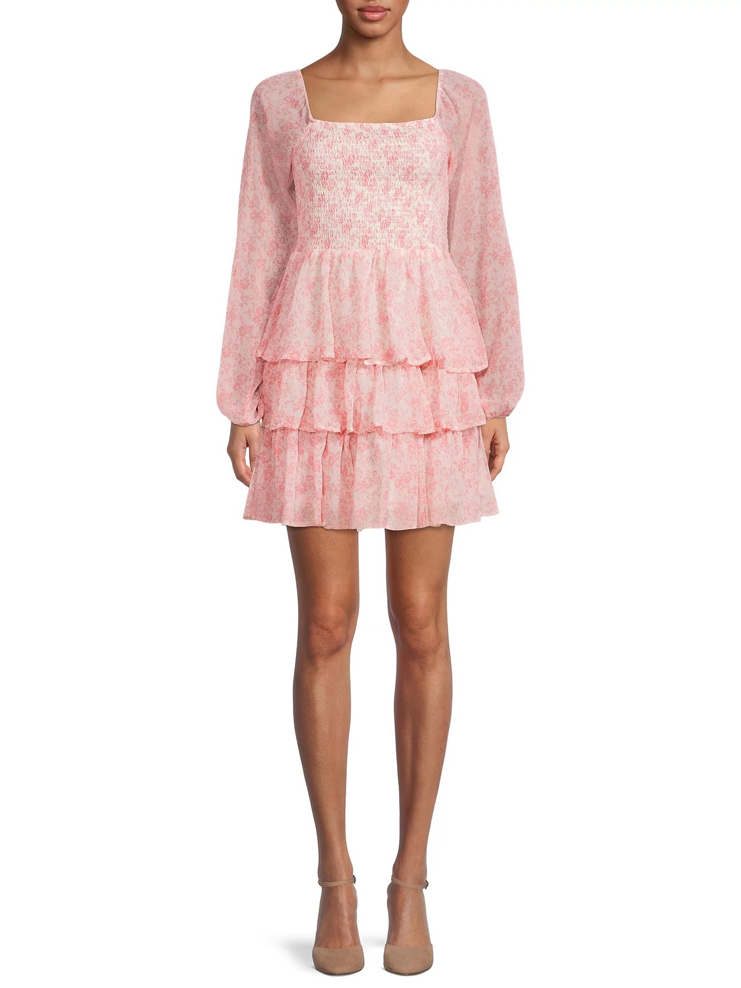 Madden NYC Women's Juniors' Triple Ruffle Smocked Peasant Dress - Walmart.com | Walmart (US)