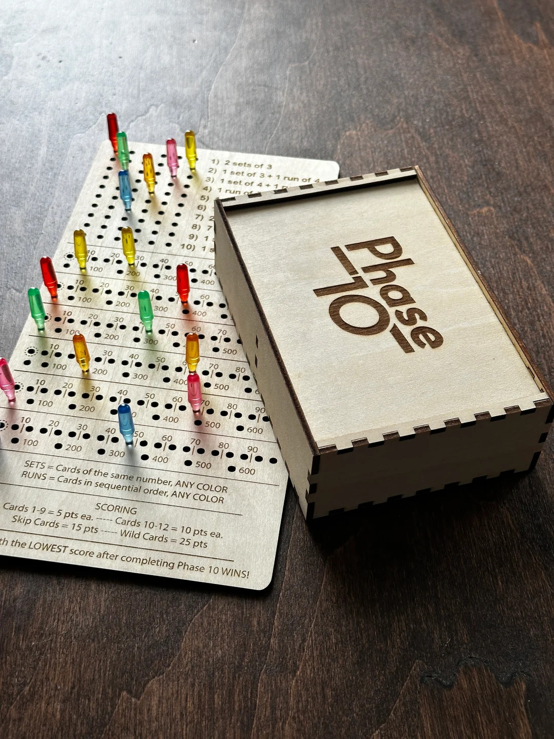 Phase 10 Laser Engraved Custom Card Game Box AND Score Board With Pegs for Family Game Night - Et... | Etsy (US)