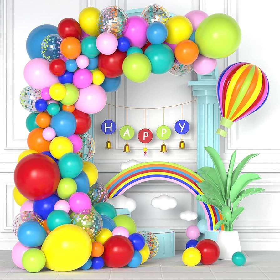 Rainbow Balloon Arch Kit, 144pcs 18In 12In 10In 5In Assorted Color Balloons Confetti Balloons for... | Amazon (US)