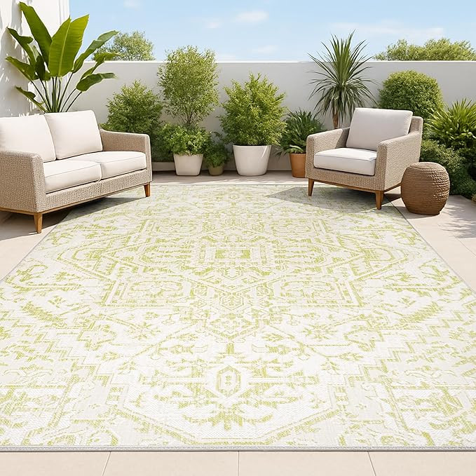 JONATHAN Y Boho Medallion Indoor Outdoor Area Rug 8X10 Cream/Green, Estrella Textured Weave for B... | Amazon (US)
