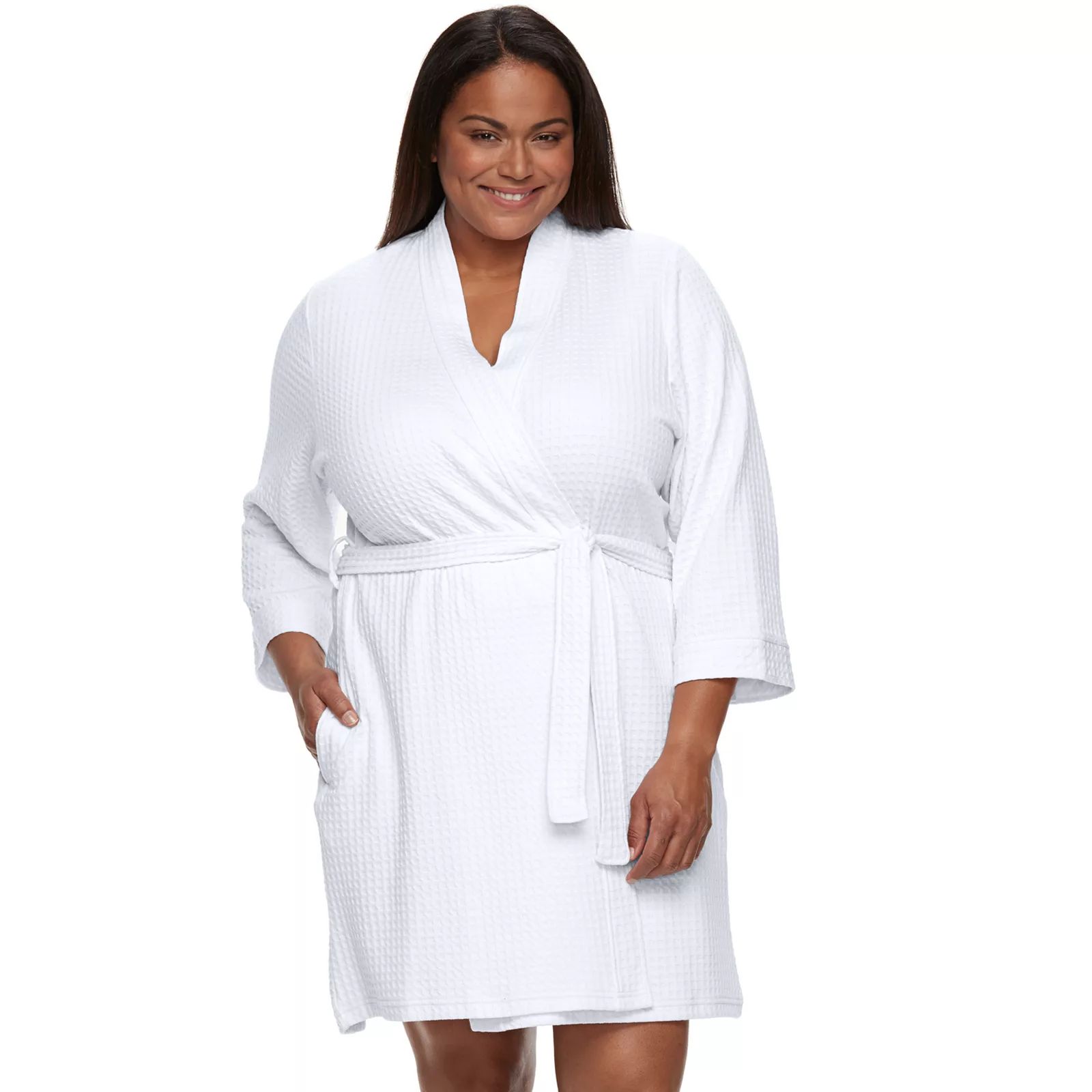 Plus Size Croft & Barrow Waffle-Knit Kimono Robe, Women's, Size: 1XL, White | Kohl's