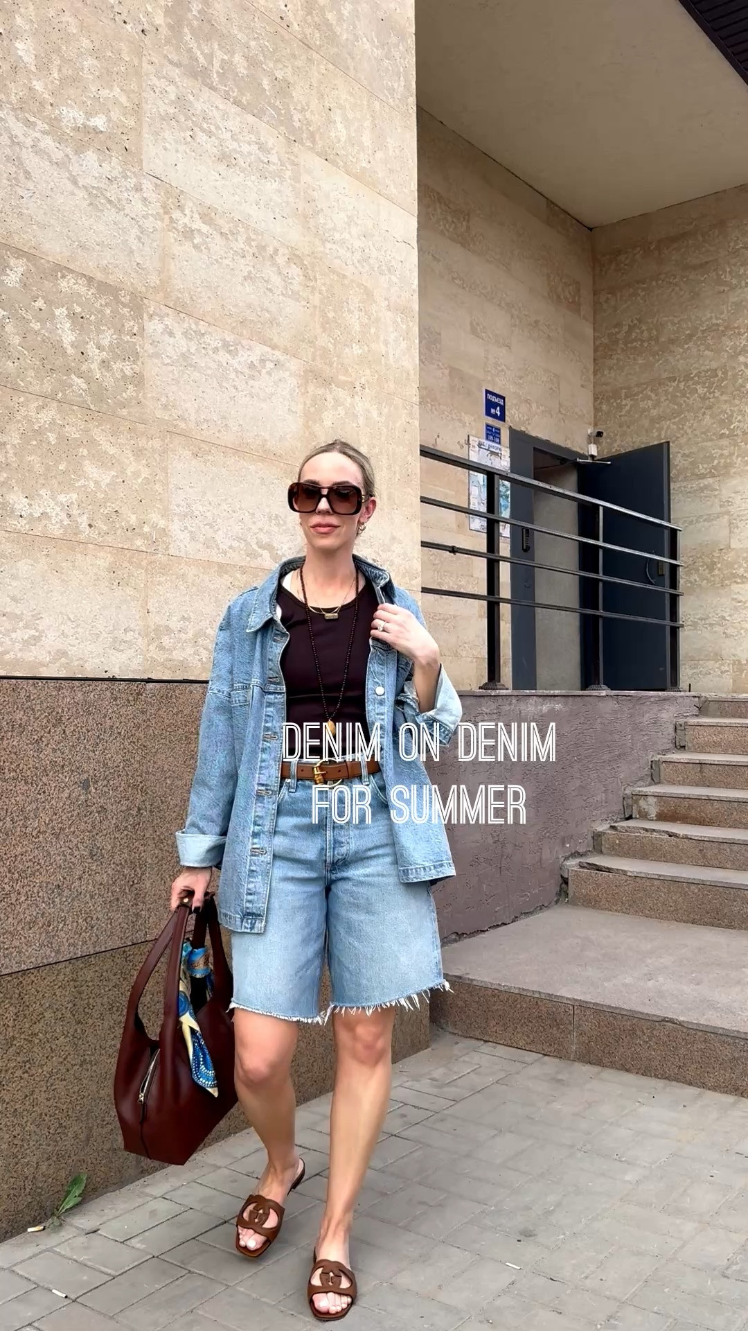 Denim on denim summer outfit, all denim outfit, denim bermuda shorts, beaded pendant necklace, Le Tanneur handbag (20% off right now!)

#LTKSaleAlert #LTKSeasonal #LTKOver40