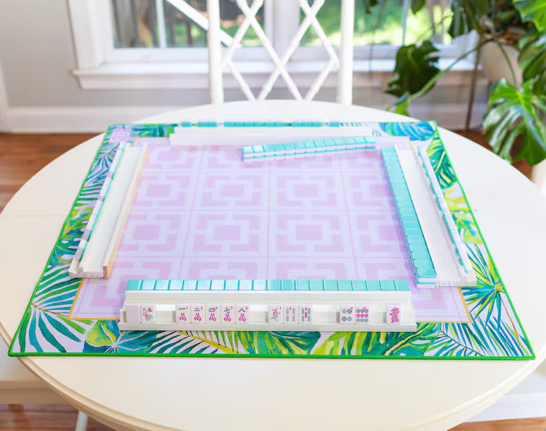 Neoprene Mahjong Mat in Palm Springs, PRE-ORDER, Mid Century Mahjong mat, pink and palm tree Mahj... | Etsy (US)
