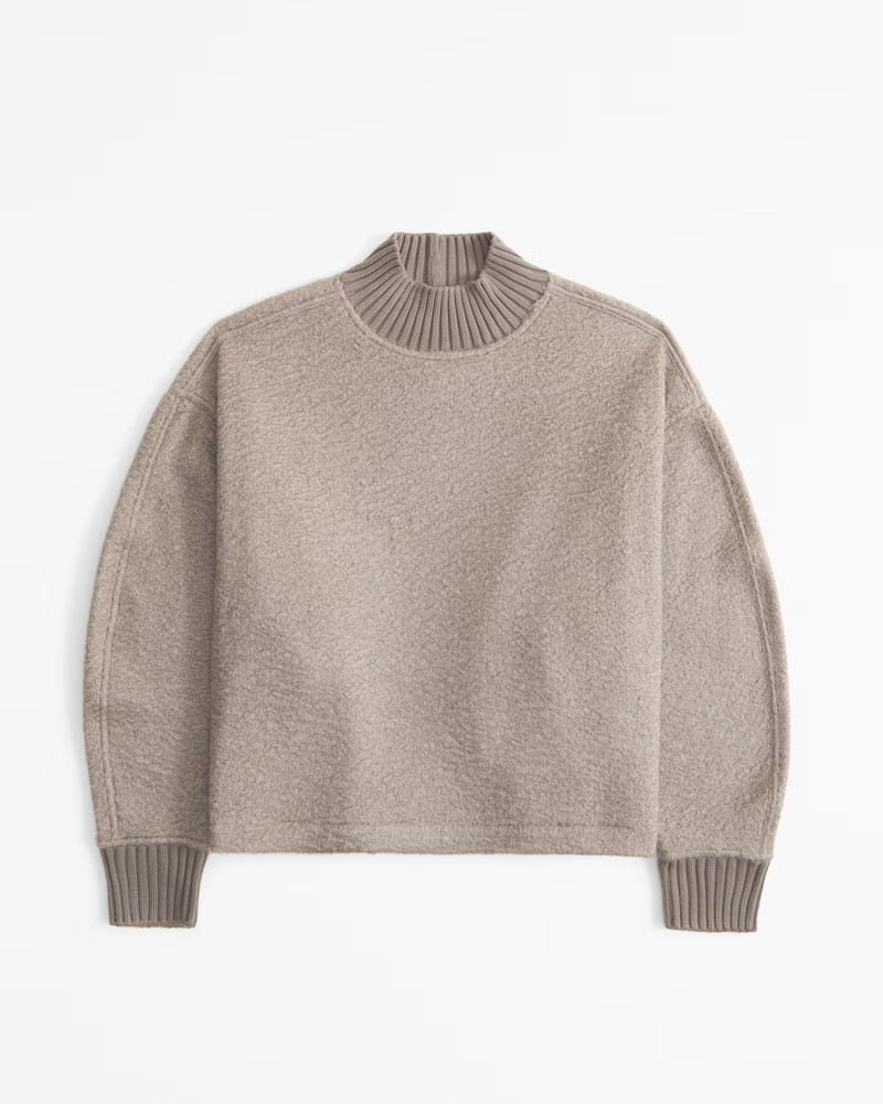 Abercrombie & Fitch Women's Boucle Fleece Mock Crew in Light Brown - Size L | Abercrombie & Fitch (US)