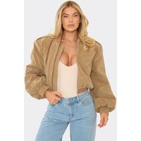 Long Sleeve Cropped Bomber Jacket In Light Brown Faux Suede, Women's Size UK 10 | EGO (UK)